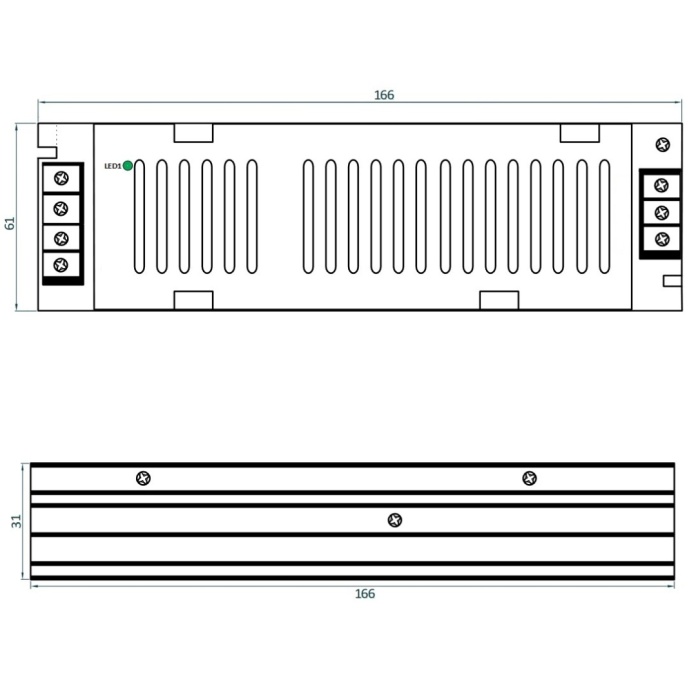 Rysunek techniczny zasilacza slim ADLS-100-24 marki ADLER